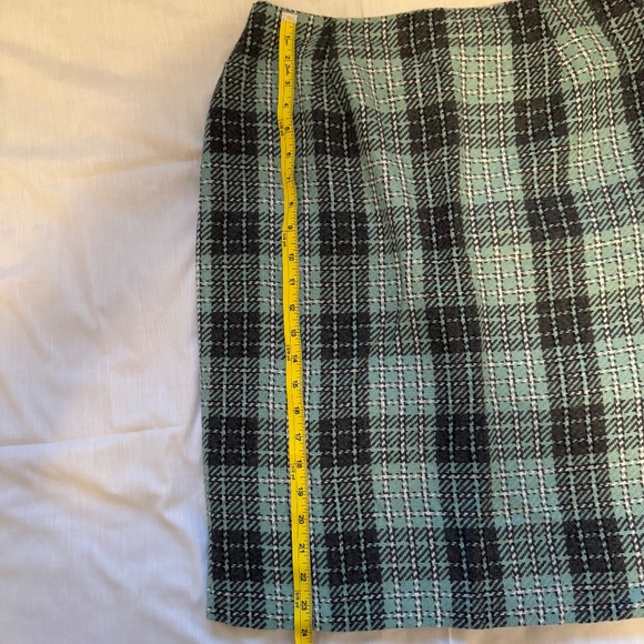 Jessica Scott Vintage Green Gray Plaid Light Tweed Pencil Skirt Size 12 - Picture 2 of 6